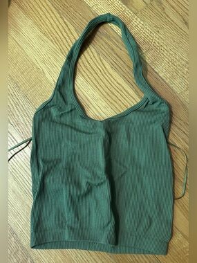 American Eagle Ribbed Olive Green Halter Tank Top